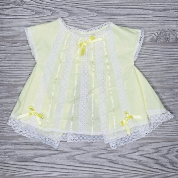 Vintage msj kids yellow dress lace / bow detail 0-3 months / reborn doll
